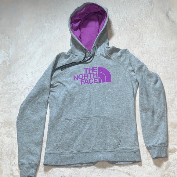 The North Face Tops - The North Face Women’s Heather Gray Purple Pullover Hoodie Sweatshirt SZ M